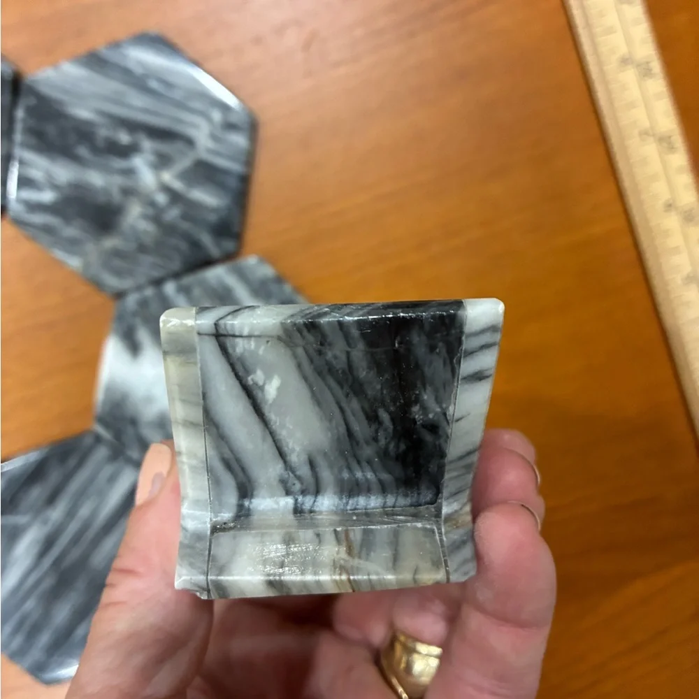 Hexagonal Marble Coasters Black and White Marble Coaster Set With Modern Holder